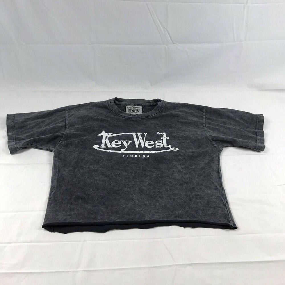 Key West Florida distressed crop top tshirt large Raw Hem Basix‎ Vintage